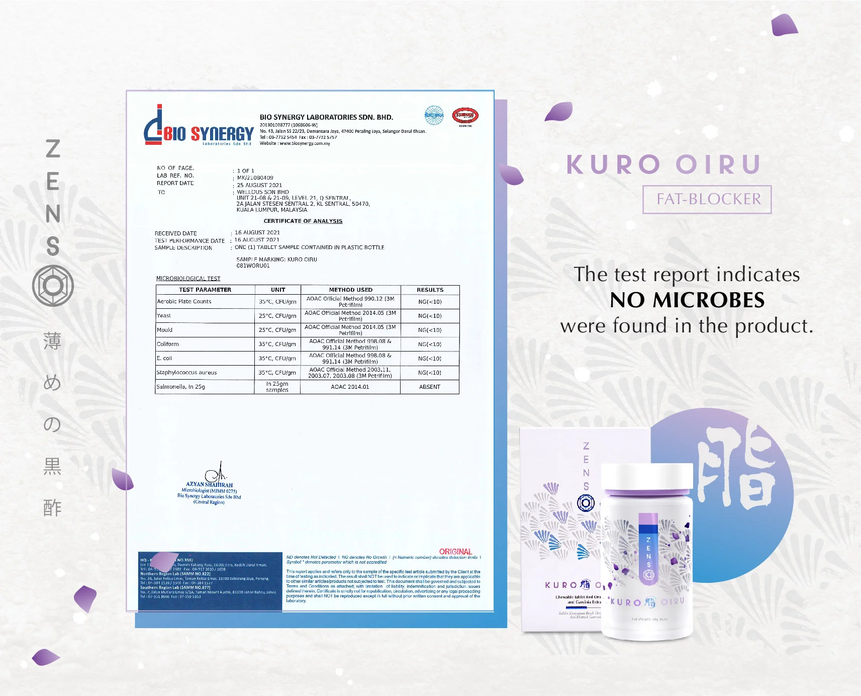 ZENSO Cert- No Microbes_Oiru ENG